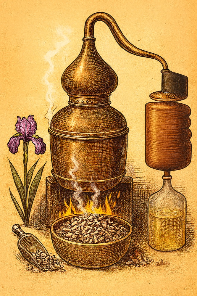 アイリスの根茎を蒸溜